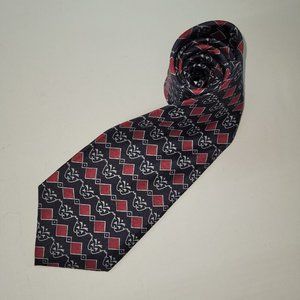 Christian Dior Cravate Tie Mens Silk Handmade‎ Black/Red Print Preppy Business